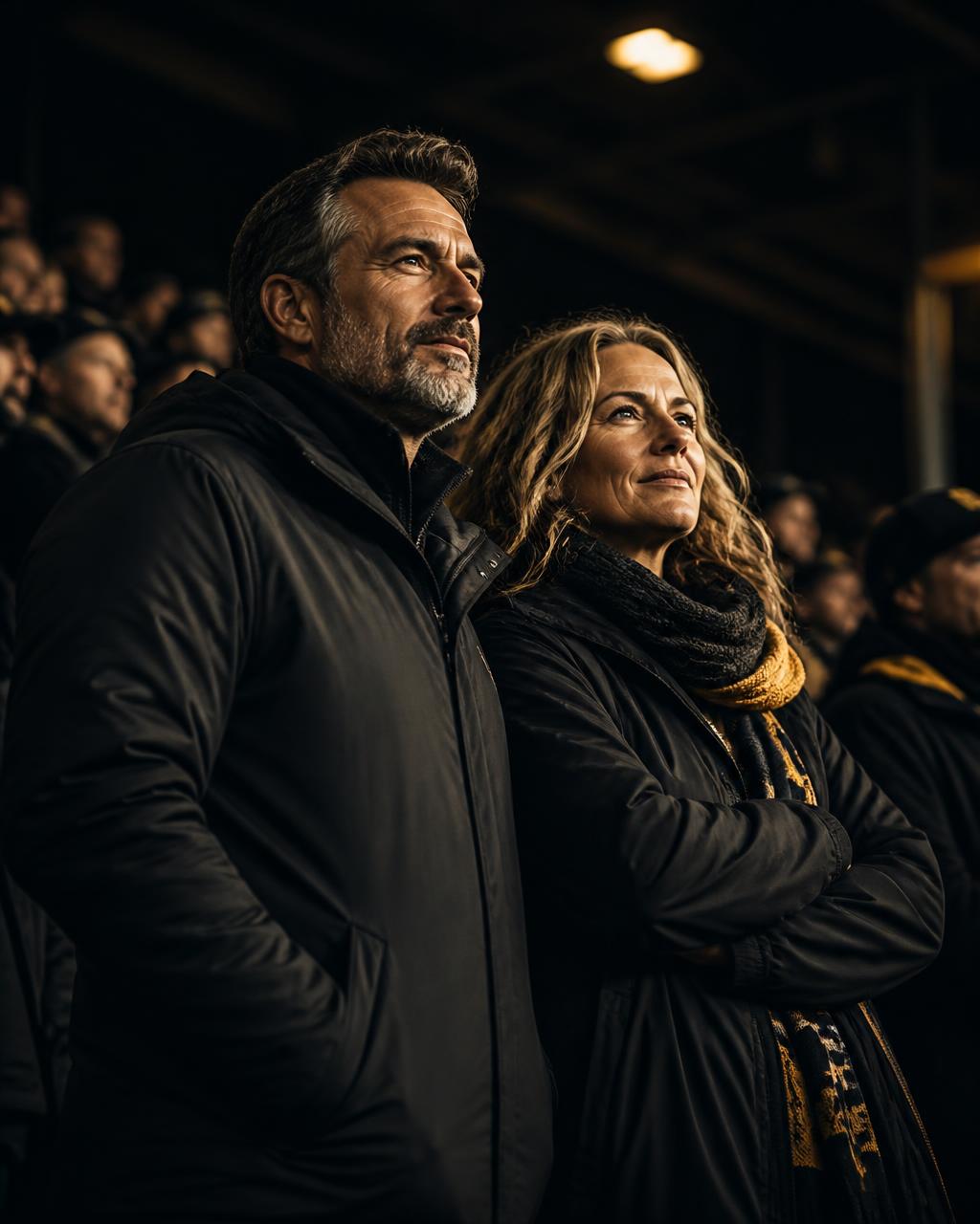 Parents watching their child compete from the stadium stands